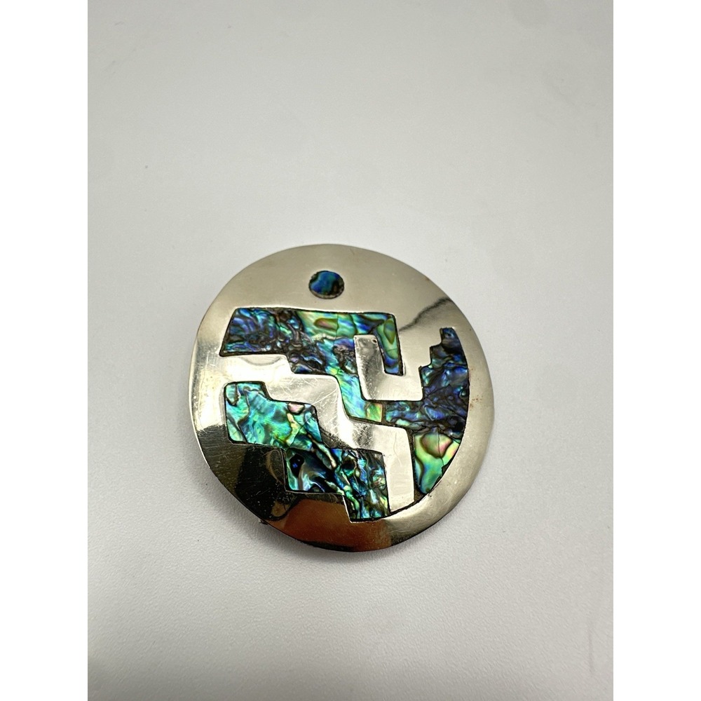 Brooch Pendan Silver 925 Abalone Shell Inlay Geometric Vintage Style Jewelry